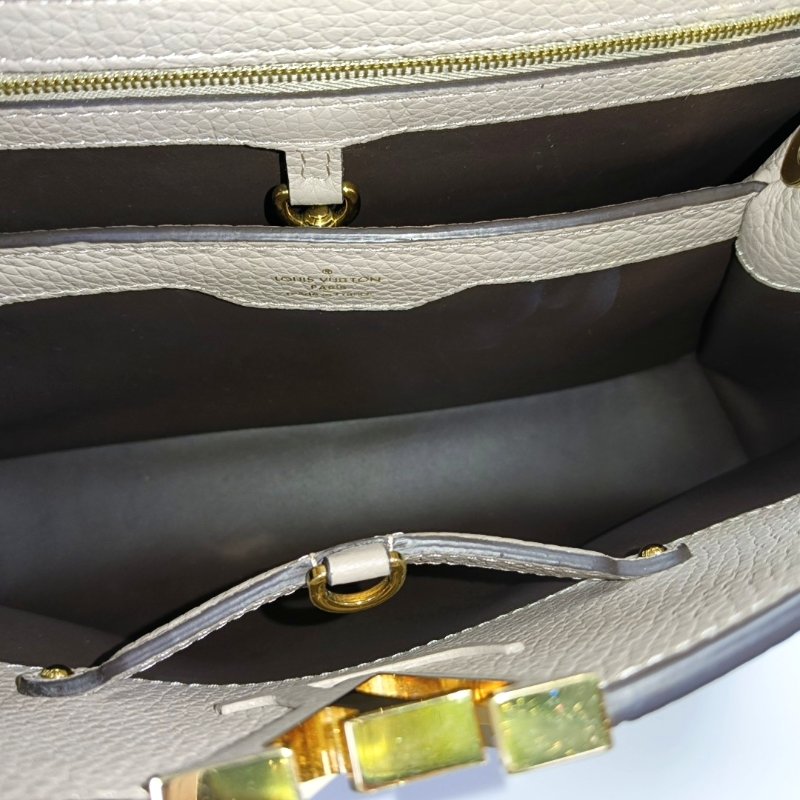 LOUIS VUITTON CAPUCINES中號灰色牛皮手提包金色五金-6