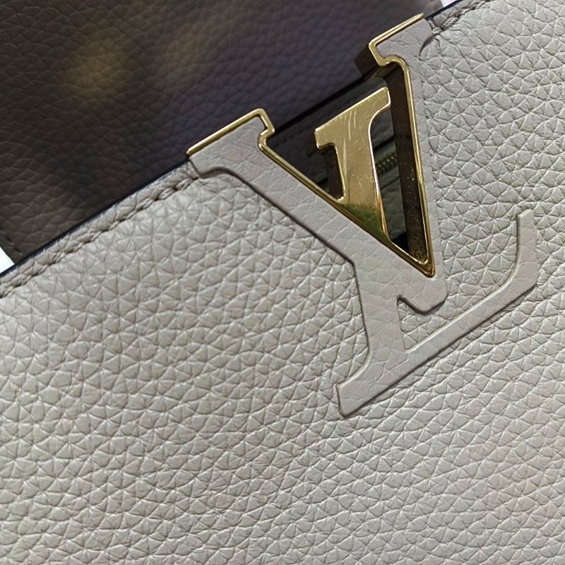 LOUIS VUITTON CAPUCINES中號灰色牛皮手提包金色五金-7