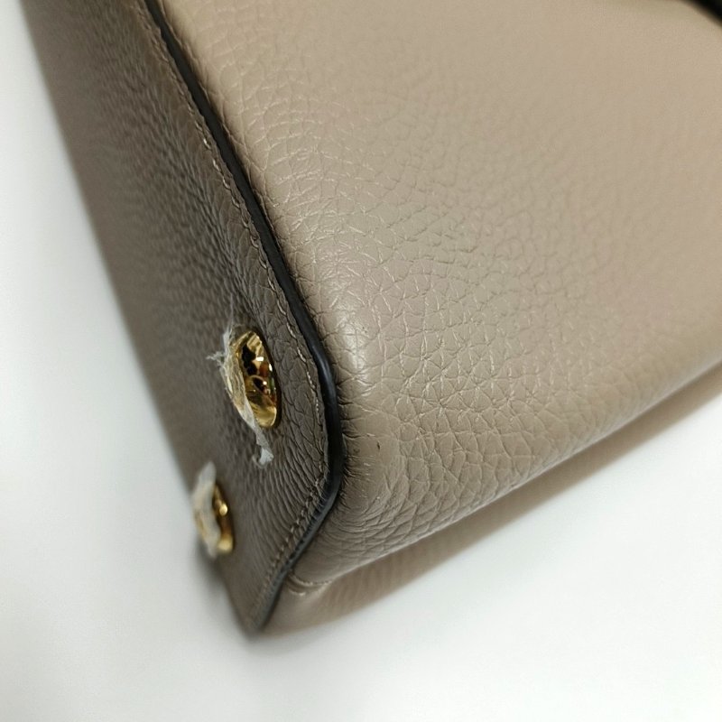 LOUIS VUITTON CAPUCINES中號灰色牛皮手提包金色五金-10