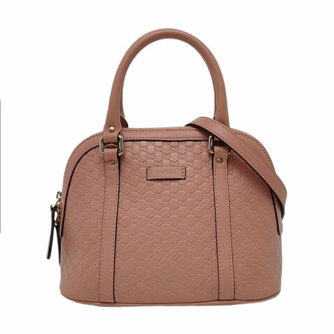 GUCCI Microguccissima粉色牛皮老花壓紋單肩包斜挎包手提包金色五金可拆卸肩帶 9.8新