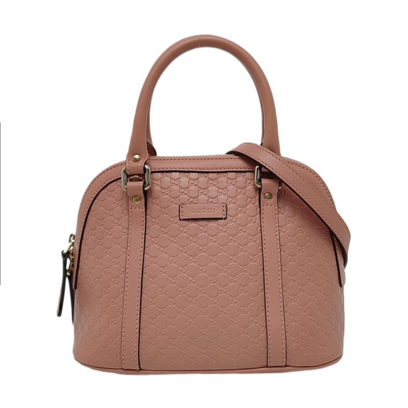 GUCCI Microguccissima粉色牛皮老花壓紋單肩包斜挎包手提包金色五金可拆卸肩帶 9.8新-0