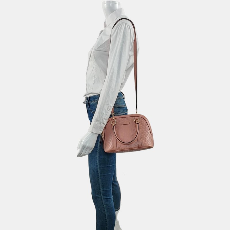 GUCCI Microguccissima粉色牛皮老花壓紋單肩包斜挎包手提包金色五金可拆卸肩帶 9.8新-1