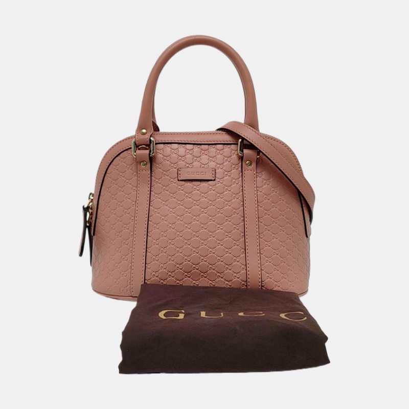 GUCCI Microguccissima粉色牛皮老花壓紋單肩包斜挎包手提包金色五金可拆卸肩帶 9.8新-7