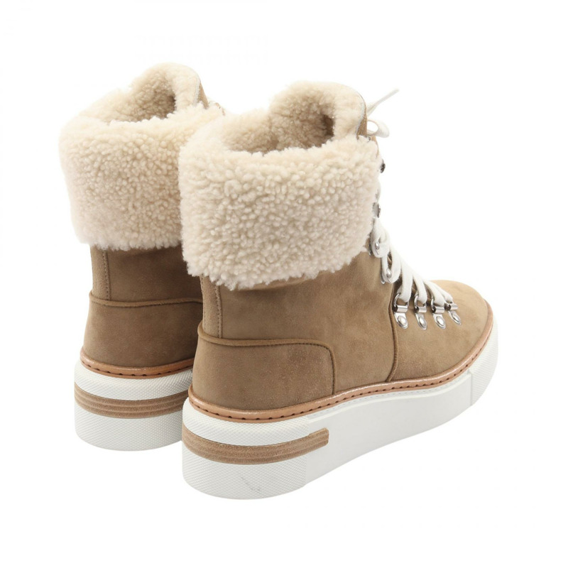 愛馬仕 Flocon 高筒運動鞋靴 #37.5 絨面革 棕色 米色 二手 女款-1