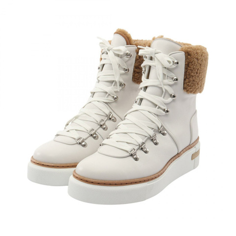 愛馬仕 Flocon 踝靴 #38.5 高筒運動鞋 皮革 Mouton 白色