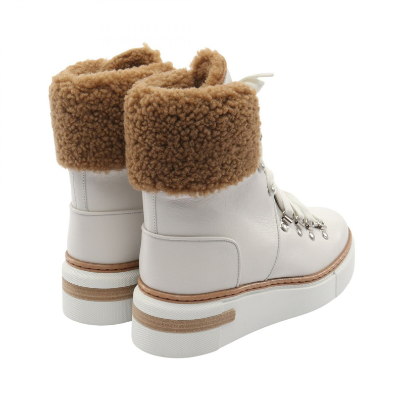 愛馬仕 Flocon 踝靴 #38.5 高筒運動鞋 皮革 Mouton 白色-1