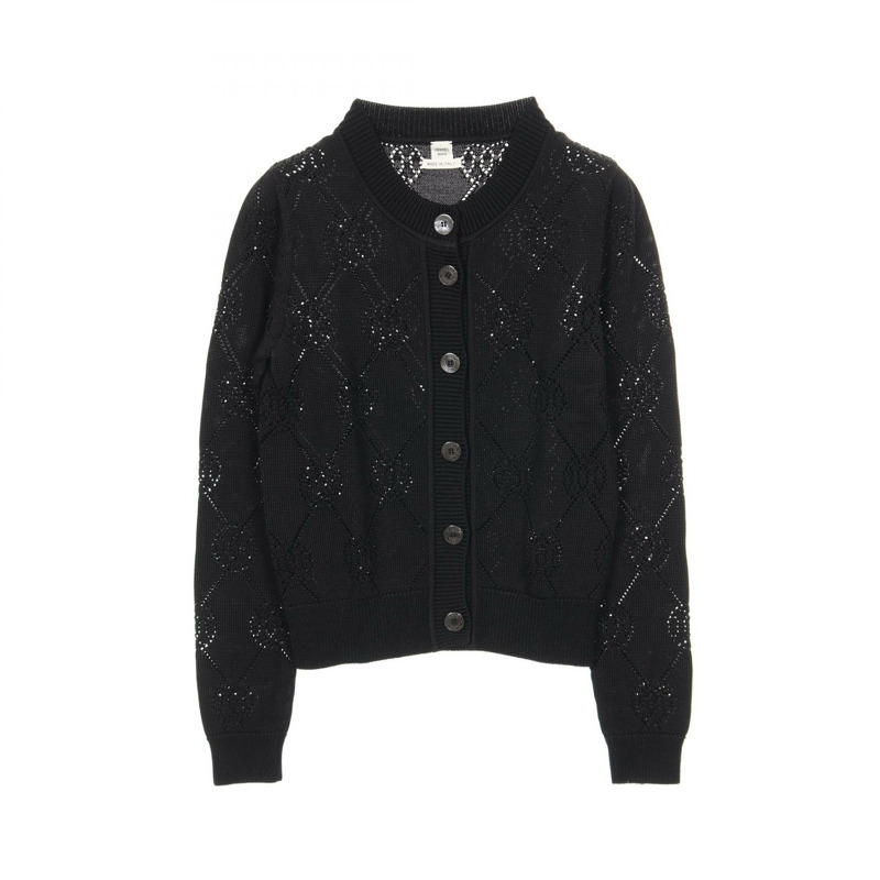 愛馬仕 H Lift 開襟針織衫 #34 人造絲棉黑色二手女裝-0