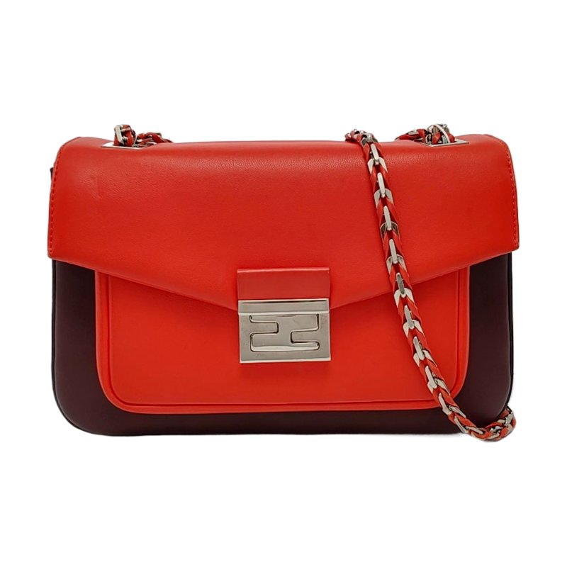 FENDI紅色牛皮單肩包斜挎包銀色五金-0