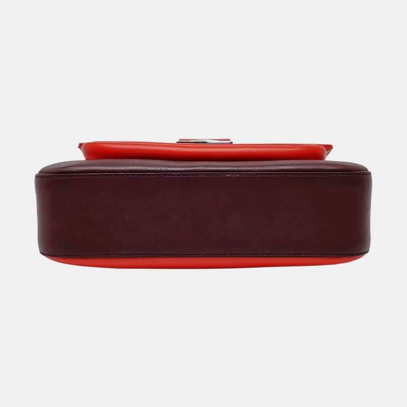 FENDI紅色牛皮單肩包斜挎包銀色五金-5