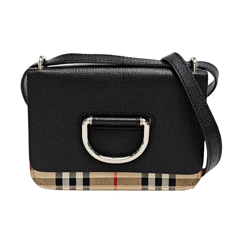 BURBERRY D-Ring迷你黑色牛皮斜挎包單肩包銀色五金可拆卸肩帶-0