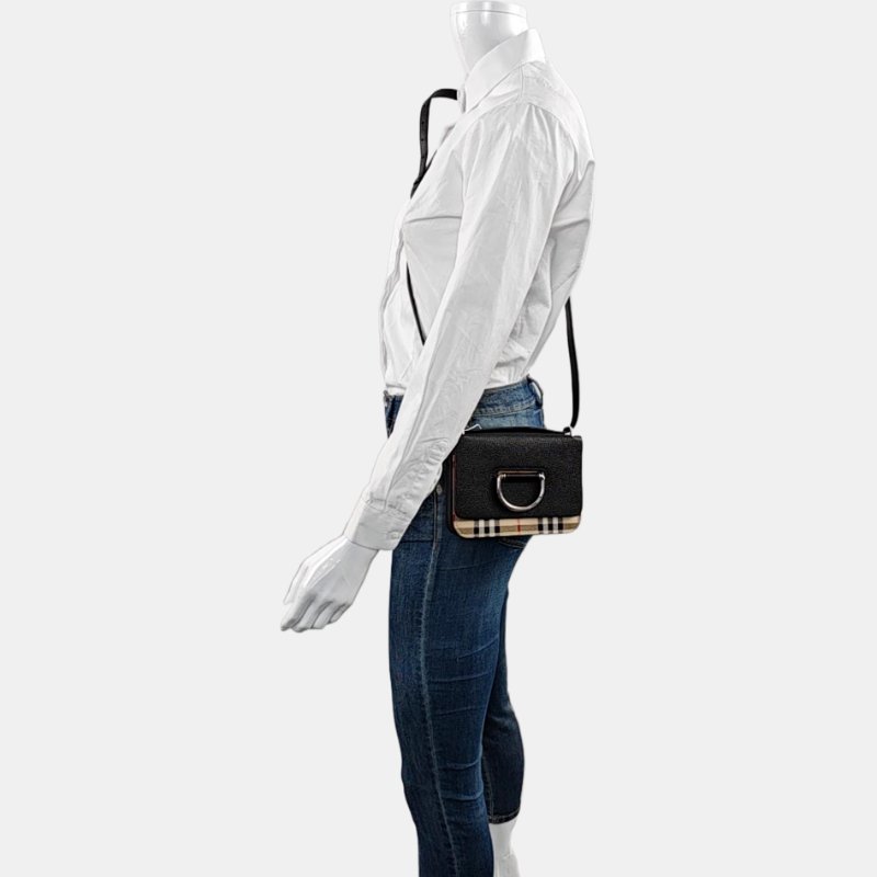 BURBERRY D-Ring迷你黑色牛皮斜挎包單肩包銀色五金可拆卸肩帶-1