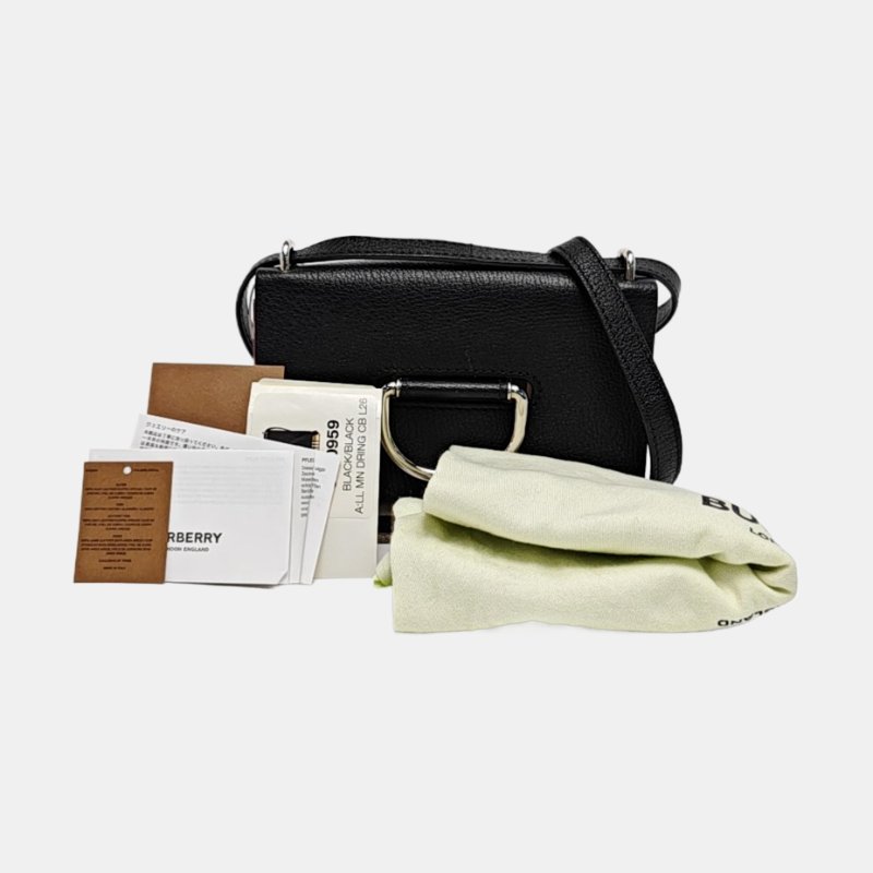 BURBERRY D-Ring迷你黑色牛皮斜挎包單肩包銀色五金可拆卸肩帶-7