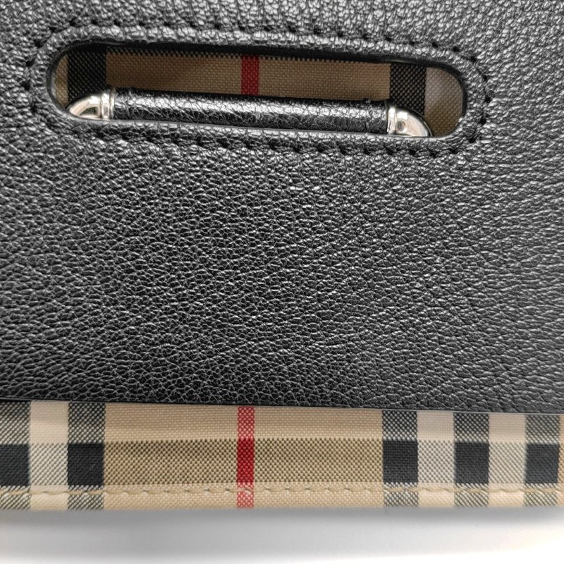 BURBERRY D-Ring迷你黑色牛皮斜挎包單肩包銀色五金可拆卸肩帶-8