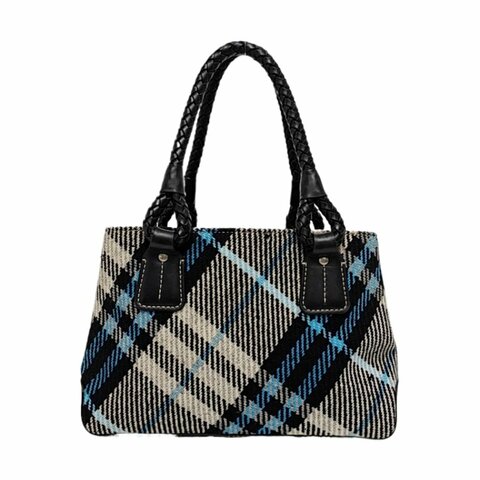 BURBERRY托特包多色織物編織手提包銀色五金