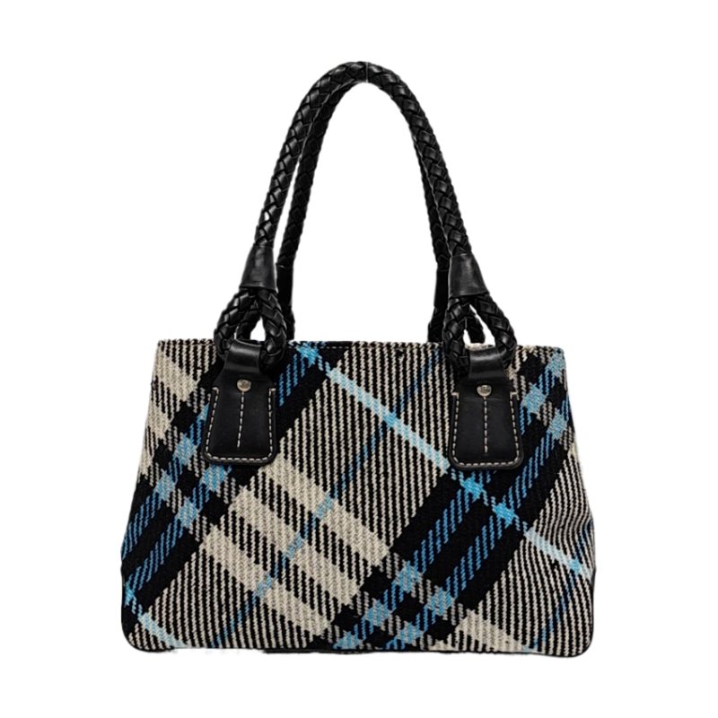 BURBERRY托特包多色織物編織手提包銀色五金-0