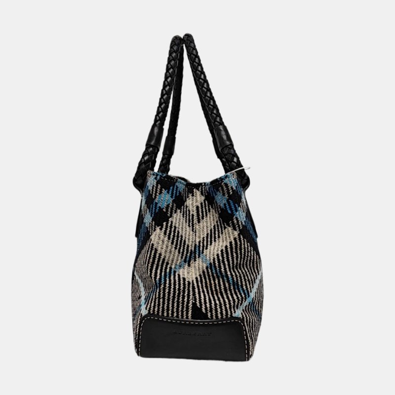 BURBERRY托特包多色織物編織手提包銀色五金-2