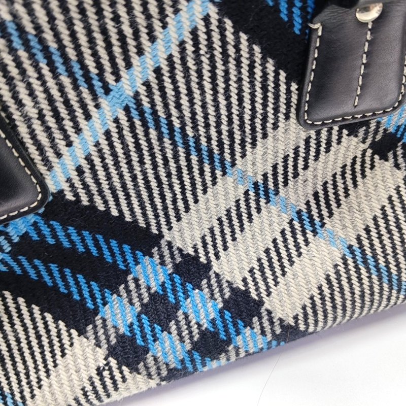 BURBERRY托特包多色織物編織手提包銀色五金-7