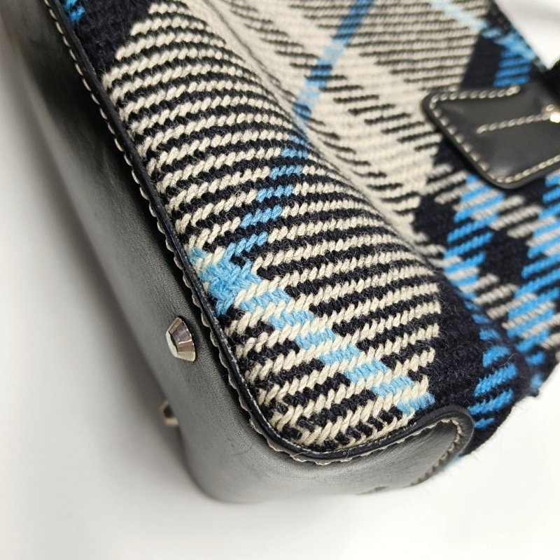 BURBERRY托特包多色織物編織手提包銀色五金-11