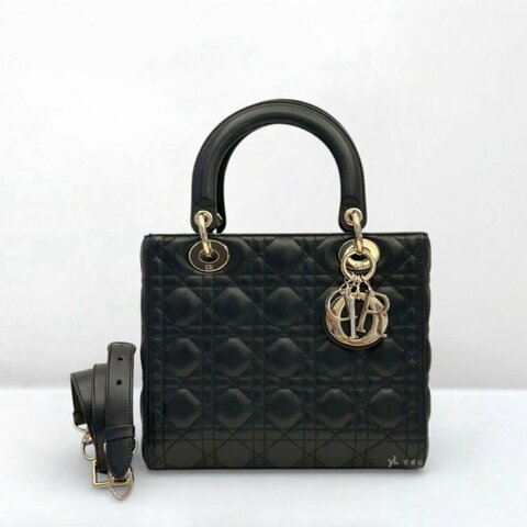 Dior包包 Lady Dior黑羊皮中型黛妃包