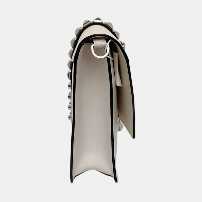 PRADA Elektra白色牛皮鉚釘單肩包斜挎包銀色五金可拆卸肩帶-3