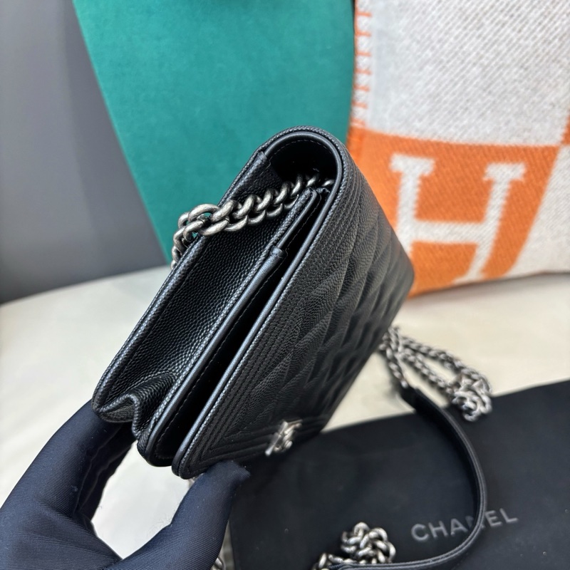 Chanel 黑銀荔枝紋牛皮leboy woc鏈條包-4