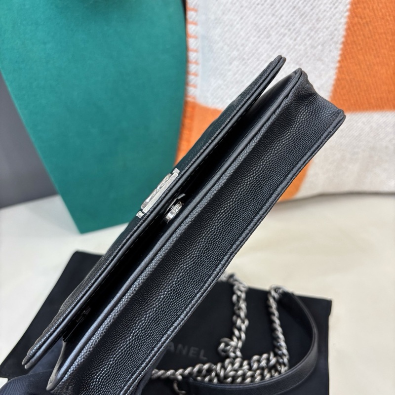 Chanel 黑銀荔枝紋牛皮leboy woc鏈條包-5