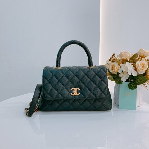 MS0434 Chanel 香奈兒 經典 手提包 魚子醬 荔枝紋 牛皮 黑金 Coco Handle Small Caviar Black x GHW