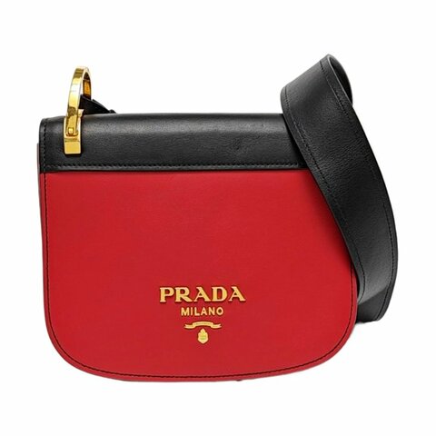 PRADA酒紅色牛皮十字紋單肩包斜挎包金色五金可拆卸肩帶