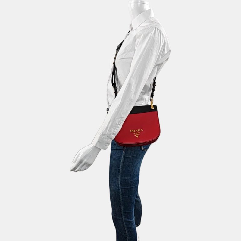 PRADA酒紅色牛皮十字紋單肩包斜挎包金色五金可拆卸肩帶-1