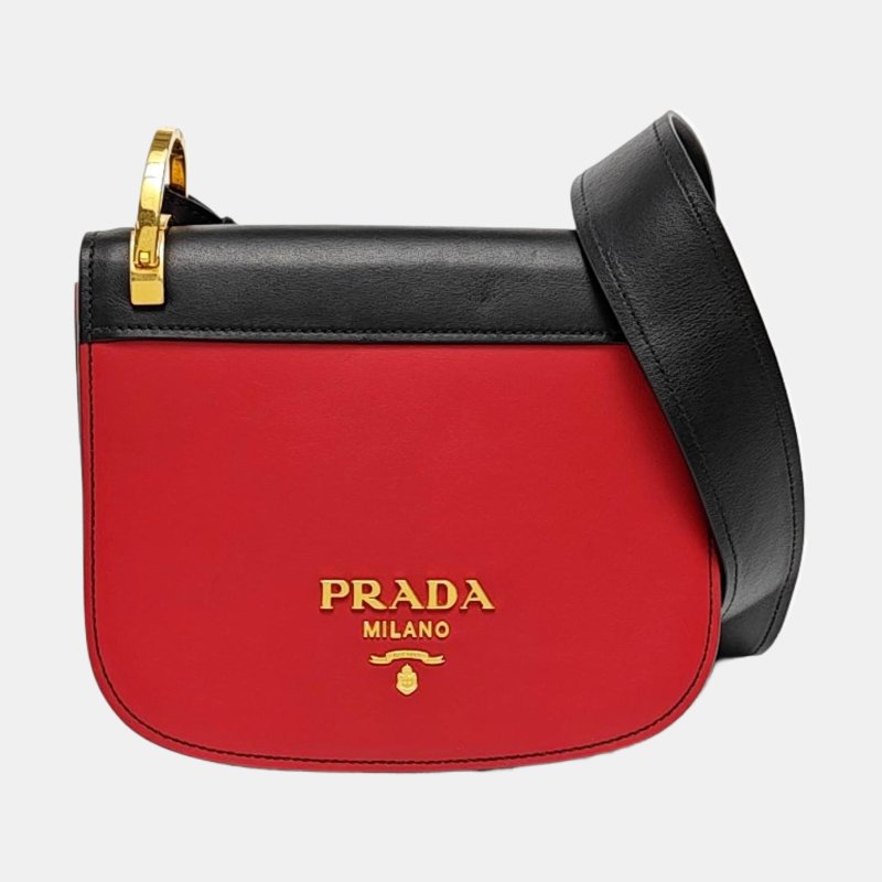 PRADA酒紅色牛皮十字紋單肩包斜挎包金色五金可拆卸肩帶-7