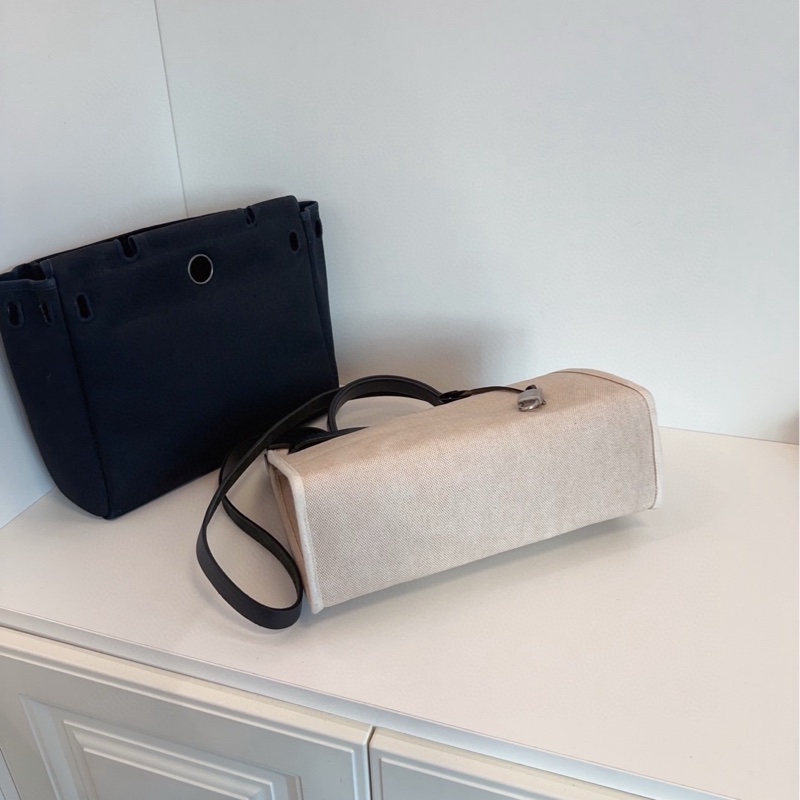 【97新🆕】Hermes  中古黑白熊貓 herbag31 黑銀帆布拼皮單肩包  手提包-3