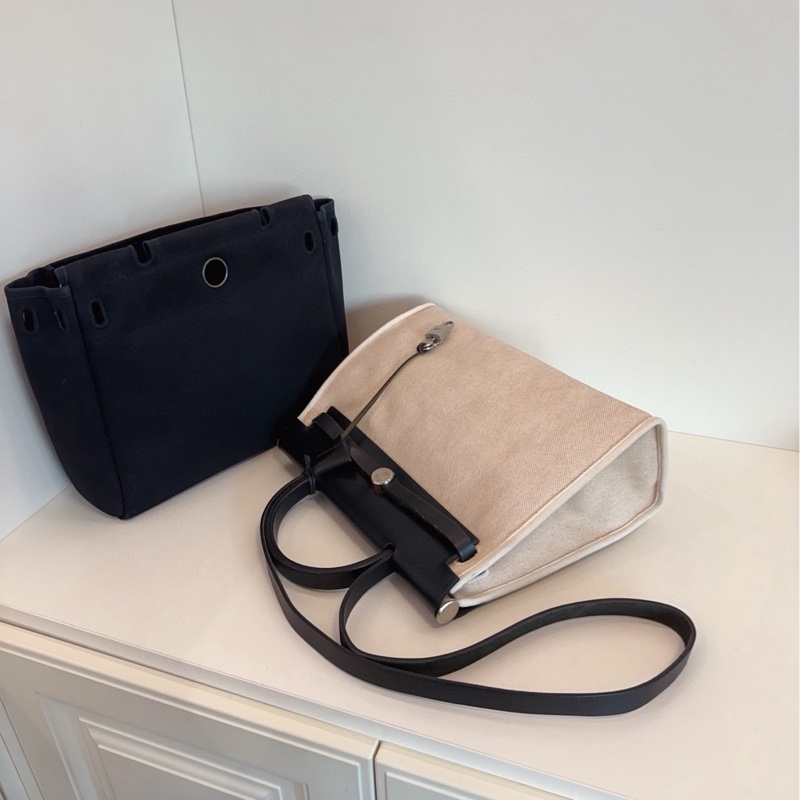 【97新🆕】Hermes  中古黑白熊貓 herbag31 黑銀帆布拼皮單肩包  手提包-6