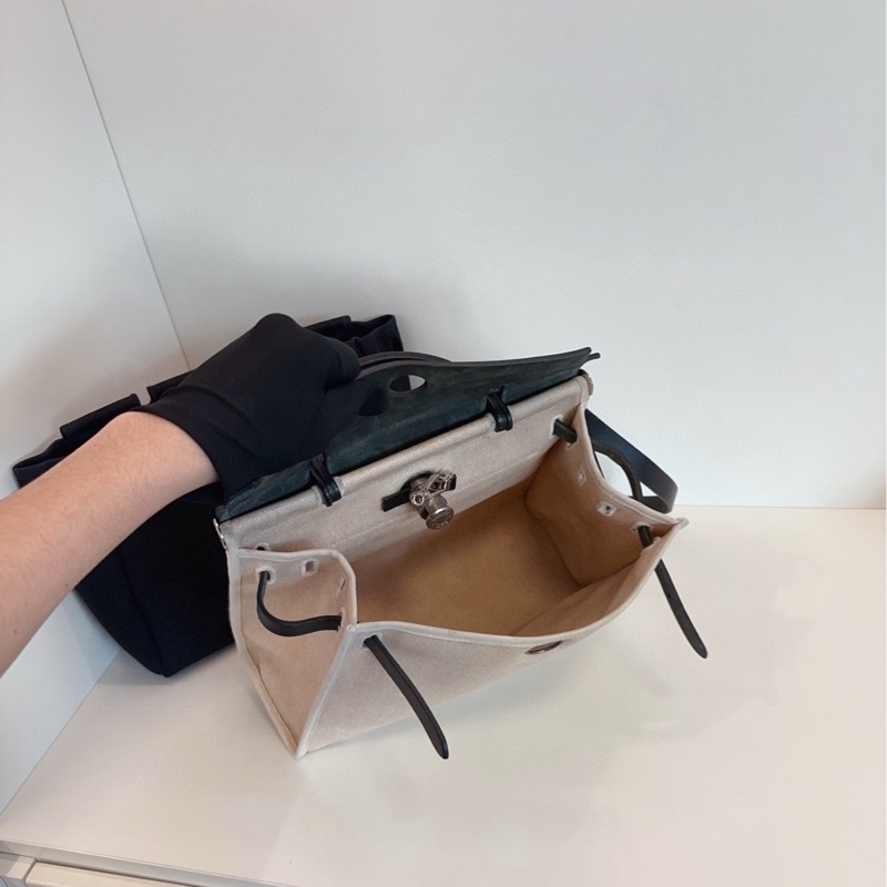 【97新🆕】Hermes  中古黑白熊貓 herbag31 黑銀帆布拼皮單肩包  手提包-7