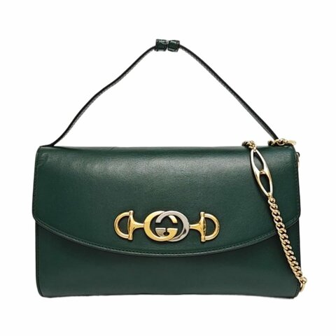 GUCCI Zumi小號深綠色牛皮馬銜扣單肩包手提包斜挎包金色銀色五金可拆卸肩帶