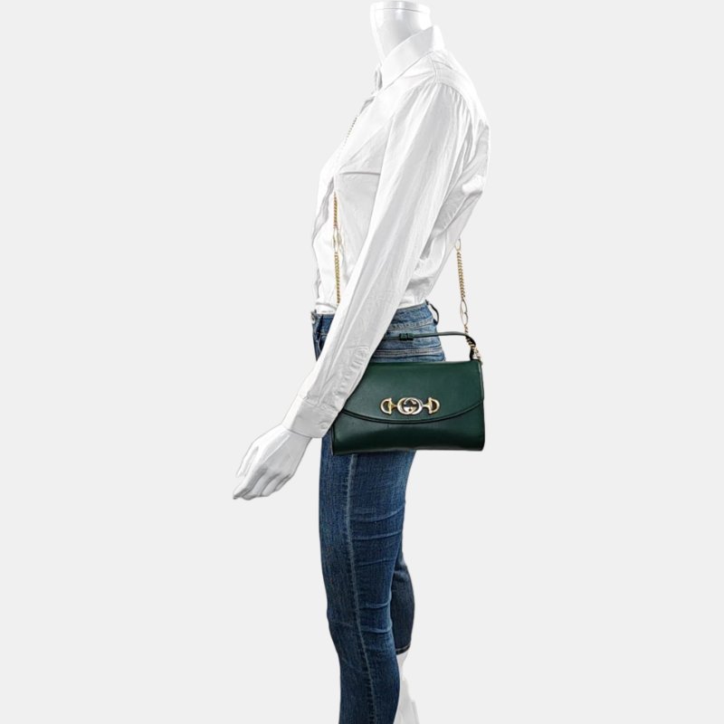 GUCCI Zumi小號深綠色牛皮馬銜扣單肩包手提包斜挎包金色銀色五金可拆卸肩帶-1