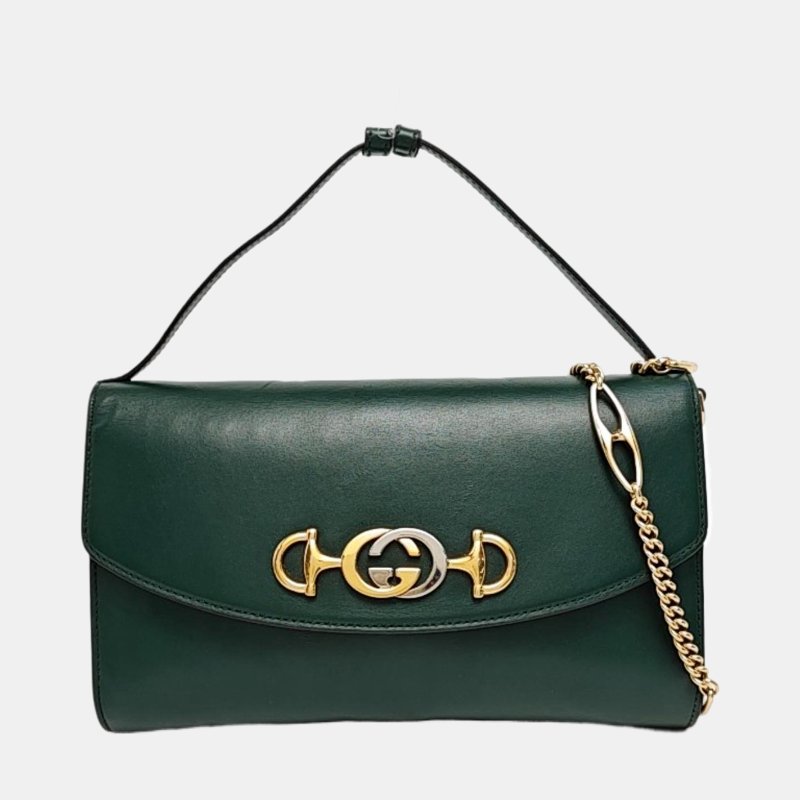 GUCCI Zumi小號深綠色牛皮馬銜扣單肩包手提包斜挎包金色銀色五金可拆卸肩帶-7