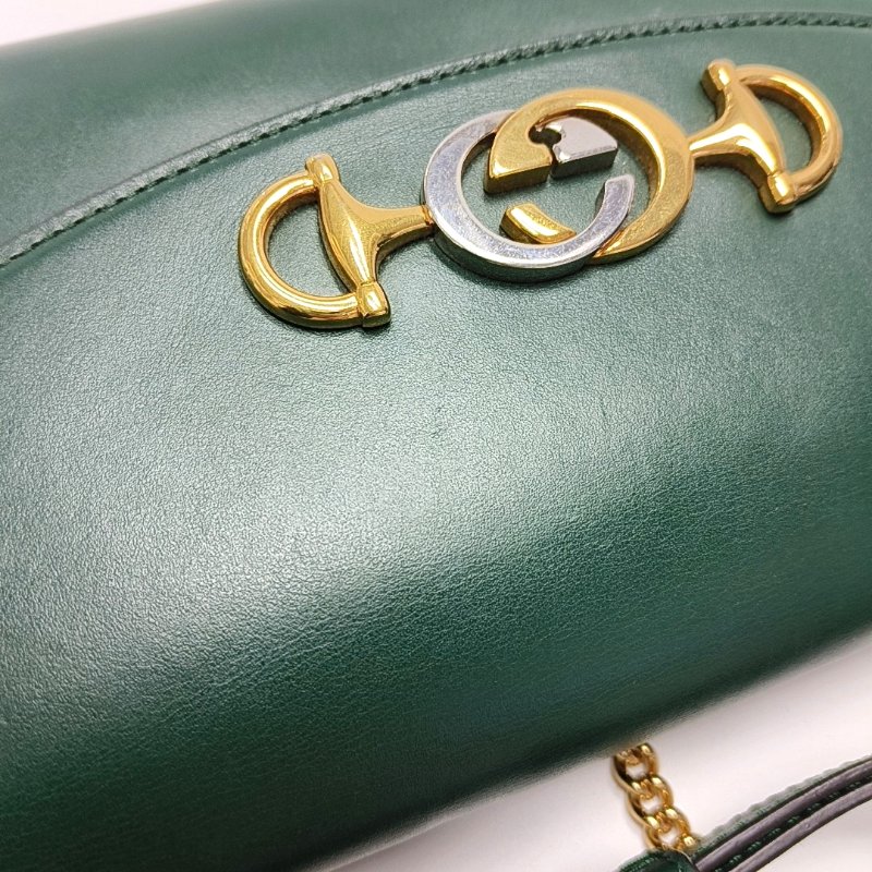 GUCCI Zumi小號深綠色牛皮馬銜扣單肩包手提包斜挎包金色銀色五金可拆卸肩帶-8