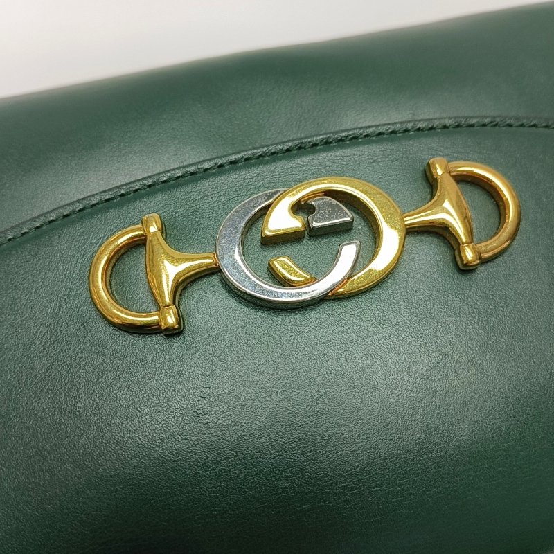 GUCCI Zumi小號深綠色牛皮馬銜扣單肩包手提包斜挎包金色銀色五金可拆卸肩帶-9