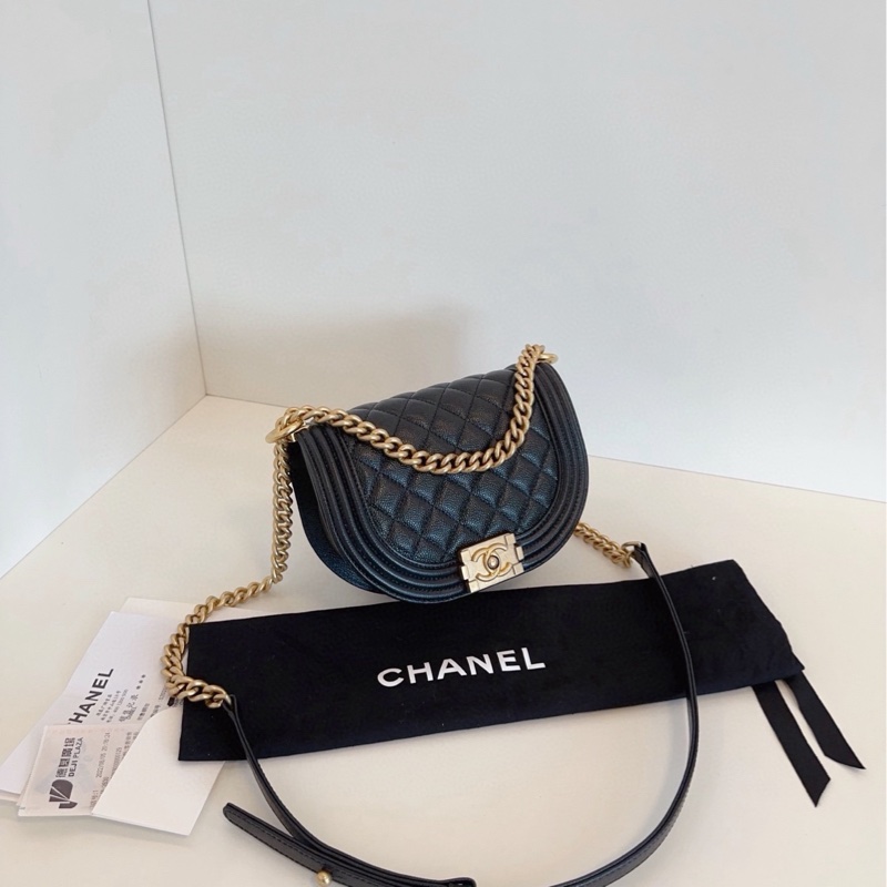 【閒置品🆕】Chanel 黑金Leboy半月馬鞍包 芯片款 荔枝牛皮 斜挎包單肩包手提包-2