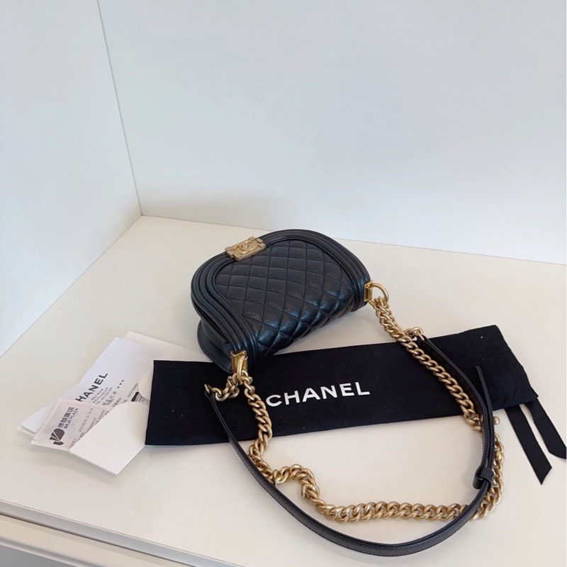 【閒置品🆕】Chanel 黑金Leboy半月馬鞍包 芯片款 荔枝牛皮 斜挎包單肩包手提包-3