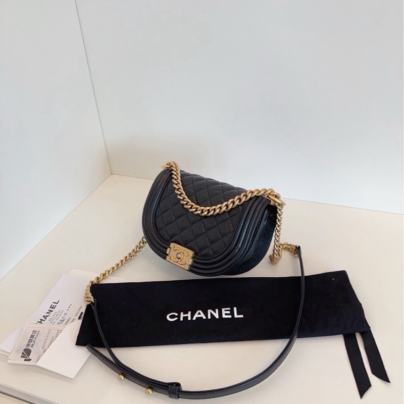 【閒置品🆕】Chanel 黑金Leboy半月馬鞍包 芯片款 荔枝牛皮 斜挎包單肩包手提包-6