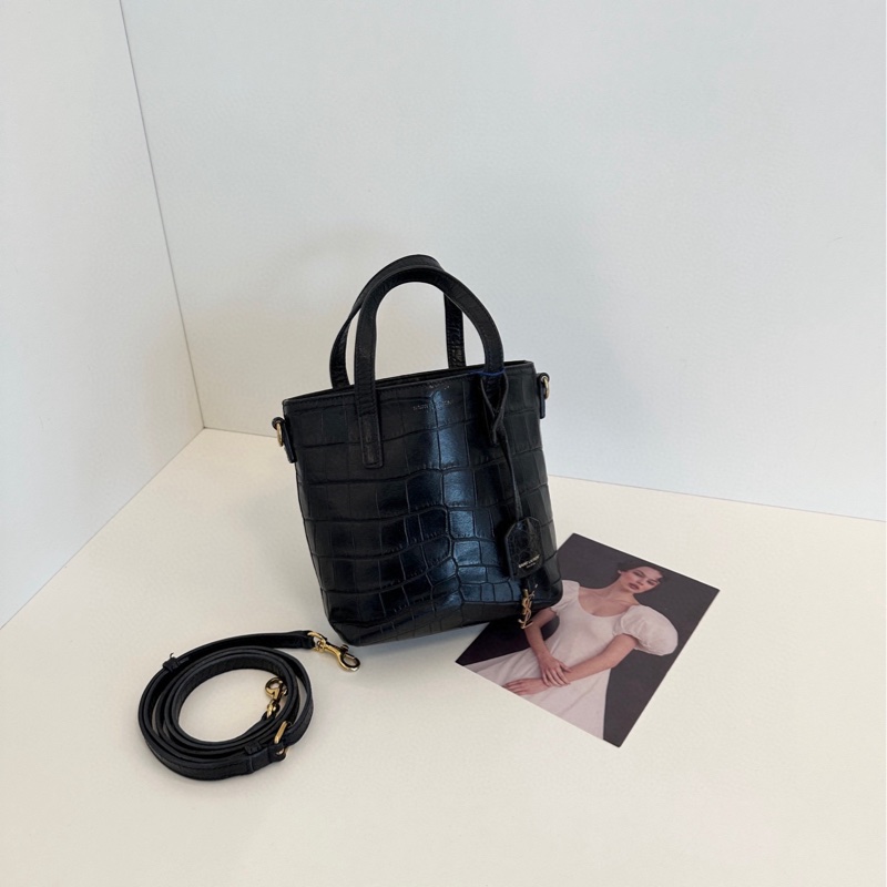 【97新🆕】YSL 黑金鰐魚壓紋mini 迷你tote 手提/斜挎兩用菜籃子🧺-0