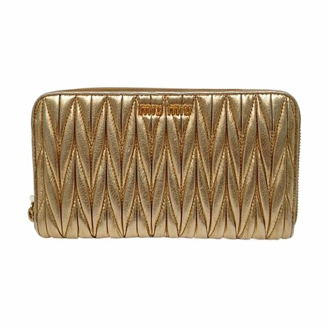 Miu Miu金色牛皮錢包金色五金 9.8新