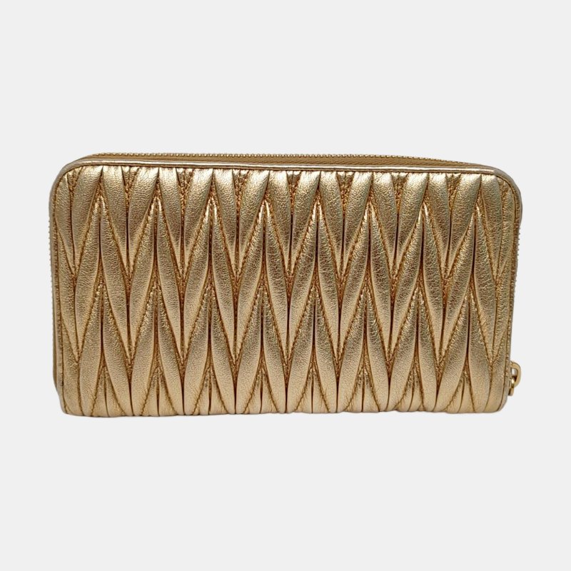 Miu Miu金色牛皮錢包金色五金 9.8新-4