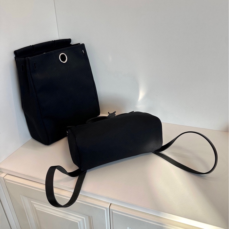 【97新🆕】Hermes  中古herbag 全黑銀扣帆布拼皮雙肩包 雙替換袋 框G 背包Backpack-4