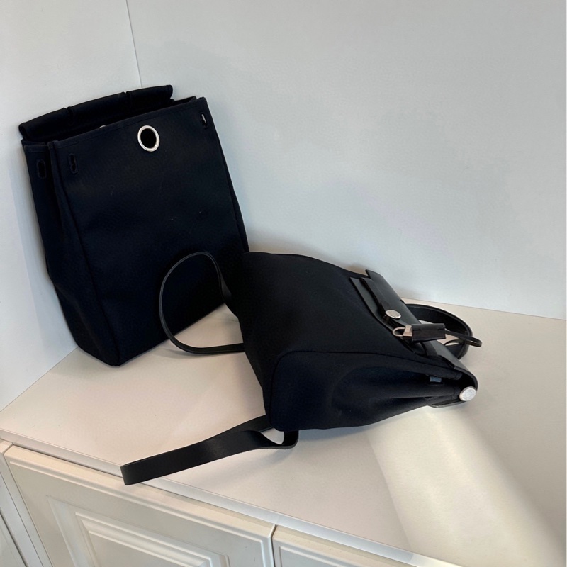 【97新🆕】Hermes  中古herbag 全黑銀扣帆布拼皮雙肩包 雙替換袋 框G 背包Backpack-5