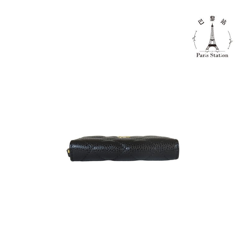 【巴黎站二手名牌專賣】＊現貨＊CHANEL 香奈兒 真品＊AP0216 黑荔枝皮革金雙C拉鍊卡夾零錢包-2