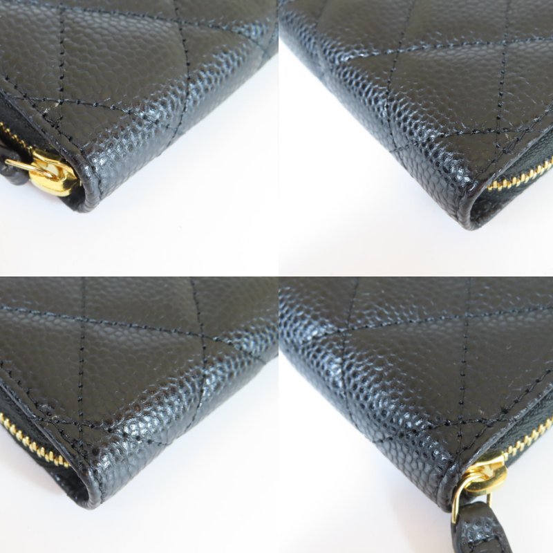 【巴黎站二手名牌專賣】＊現貨＊CHANEL 香奈兒 真品＊AP0216 黑荔枝皮革金雙C拉鍊卡夾零錢包-4