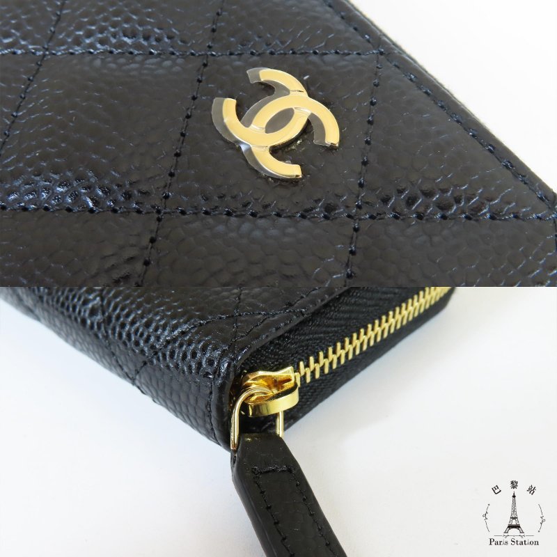 【巴黎站二手名牌專賣】＊現貨＊CHANEL 香奈兒 真品＊AP0216 黑荔枝皮革金雙C拉鍊卡夾零錢包-5