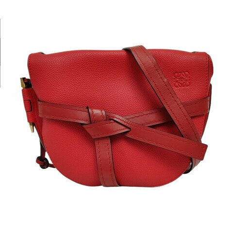 LOEWE Gate小號紅色牛皮單肩包斜挎包金色五金可拆卸肩帶
